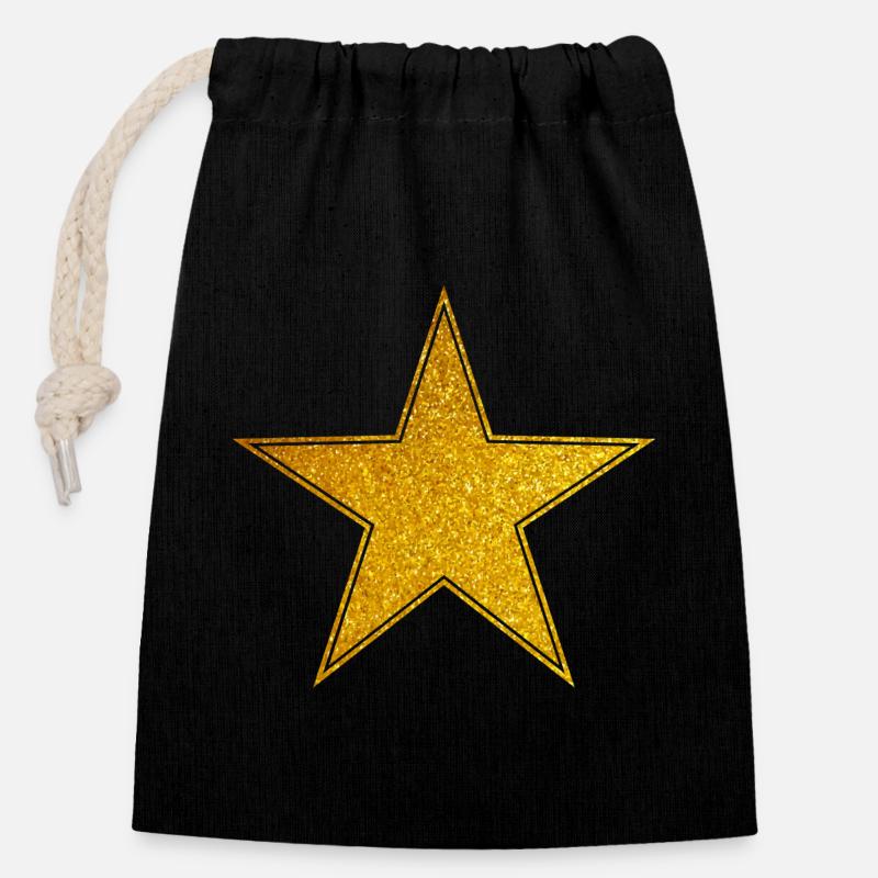 Star Gold Graphic Star - Closable cotton gift bag (14x20cm) - black