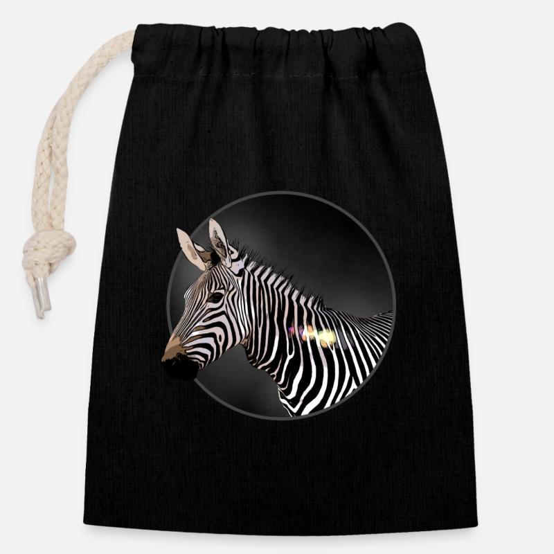 Zebra - Verschließbarer Geschenkbeutel aus Baumwolle (14x20cm) - Schwarz