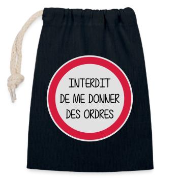 Interdit de me donner des ordres - Enfant - Bébé - Sac cadeau en coton avec cordon (14 x 20 cm) - bleu marine - Devant