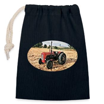 Roter Vintage-Traktor auf Feld - Verschließbarer Geschenkbeutel aus Baumwolle (14x20cm) - Navy - Vorne