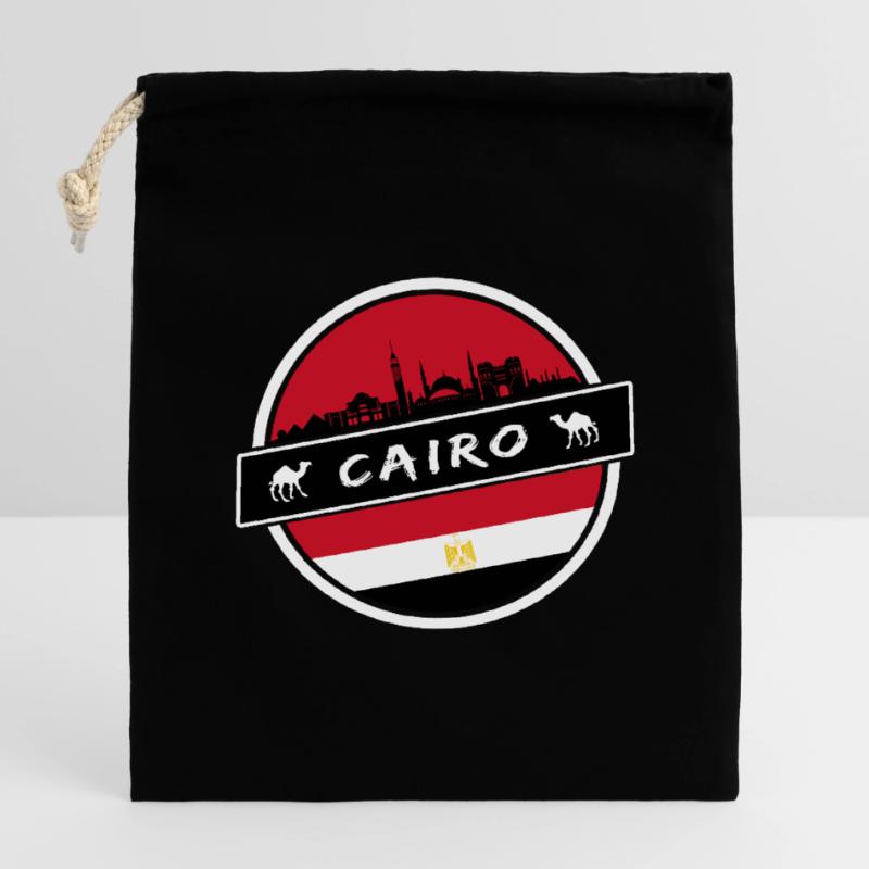 Conception du Caire en Egypte avec drapeau Sac cadeau en coton avec cordon (14 x 20 cm)