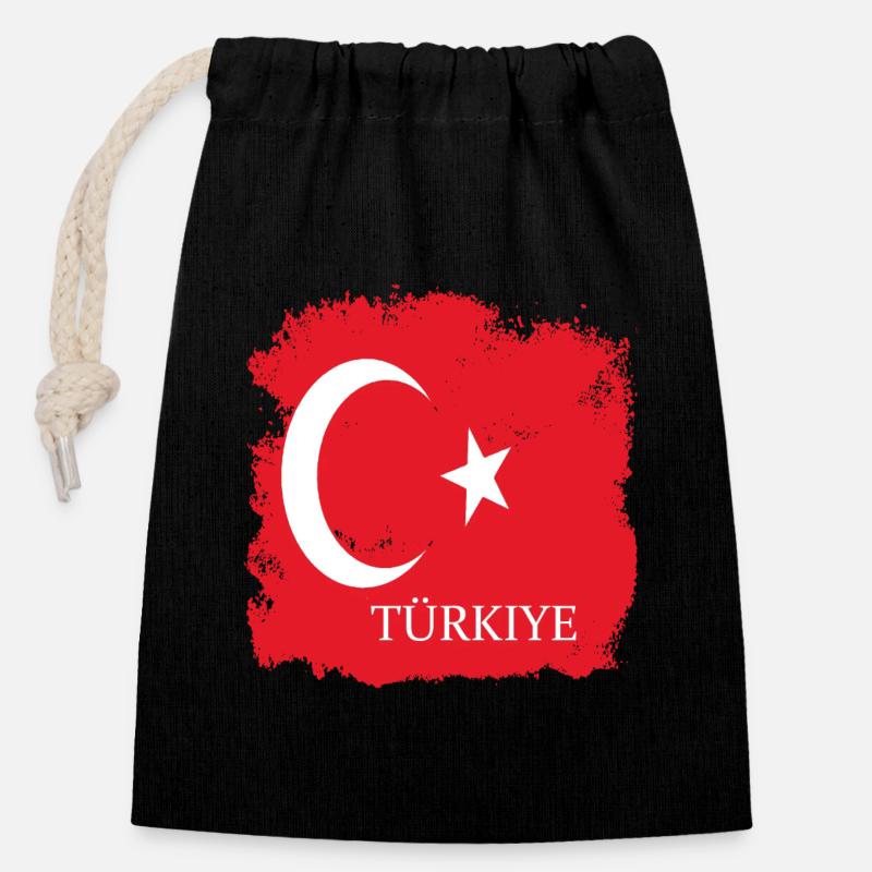 Drapeau turc sur les vêtements Drapeau turc Türkiye - Sac cadeau en coton avec cordon (14 x 20 cm) - noir