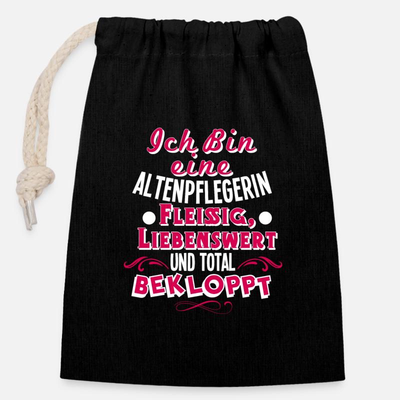 Altenpflegerin - Verschließbarer Geschenkbeutel aus Baumwolle (14x20cm) - Schwarz