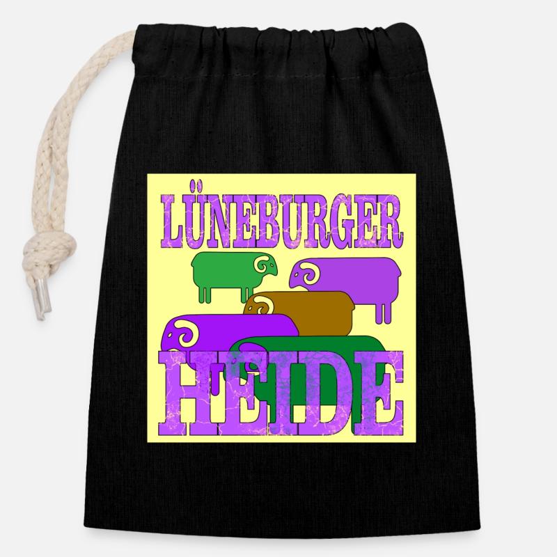 Lüneburger Heide - Verschließbarer Geschenkbeutel aus Baumwolle (14x20cm) - Schwarz