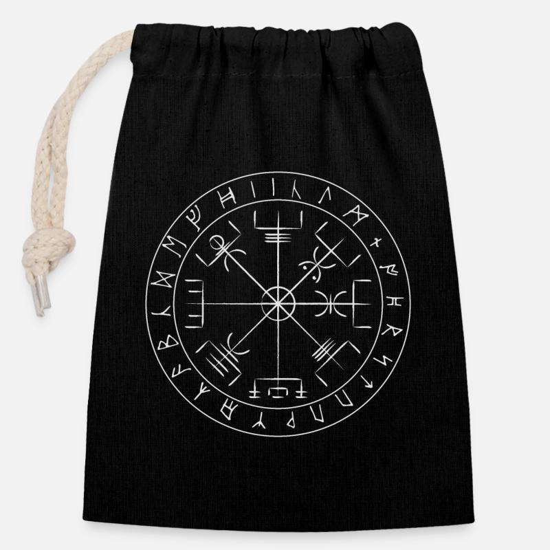 Vegvisir Wikinger-Symbol - Verschließbarer Geschenkbeutel aus Baumwolle (14x20cm) - Schwarz