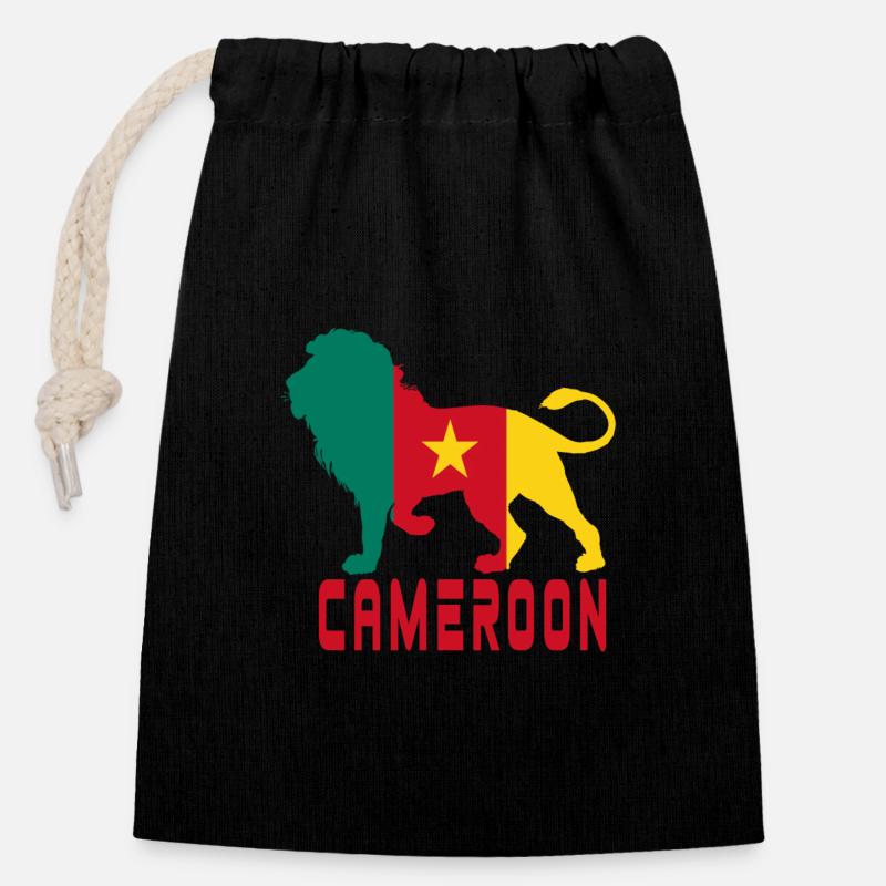 Lion du Cameroun - Sac cadeau en coton avec cordon (14 x 20 cm) - noir