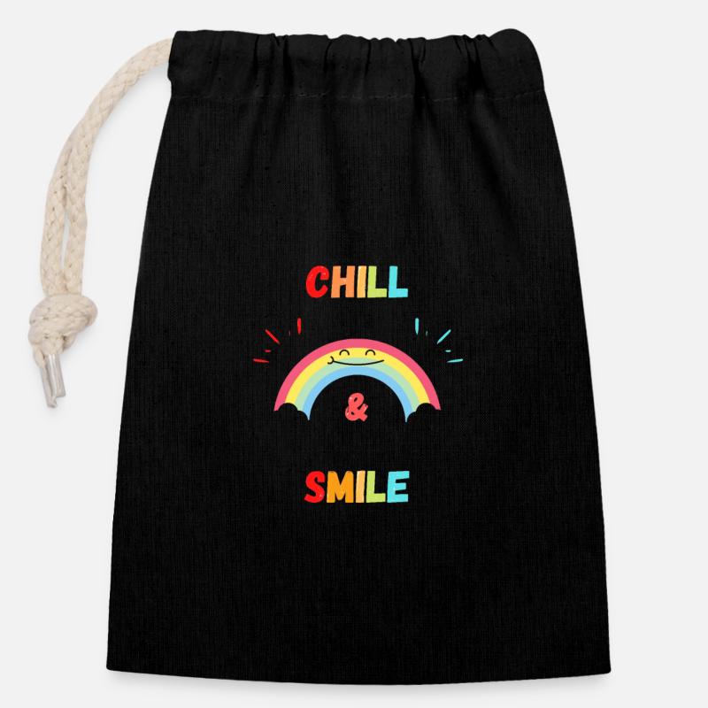 Chill & Smile fun gift - Closable cotton gift bag (14x20cm) - black