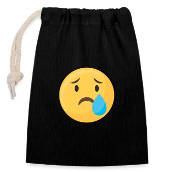 Emoticon Emoji Tear Face - Closable cotton gift bag (14x20cm) - black - Front