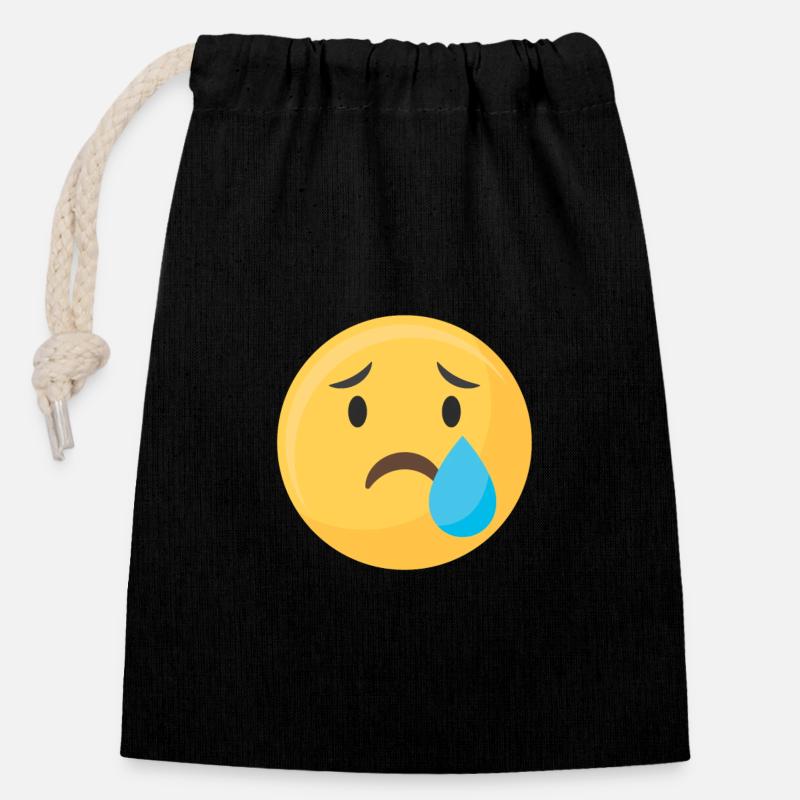 Emoticon Emoji Tränengesicht - Verschließbarer Geschenkbeutel aus Baumwolle (14x20cm) - Schwarz