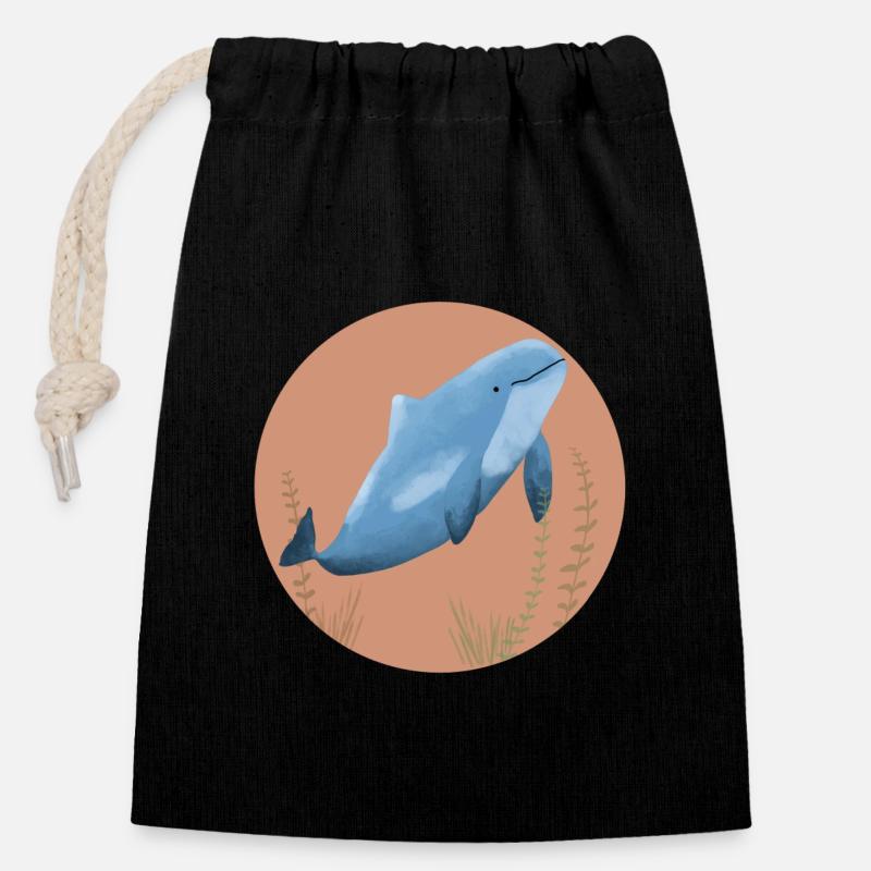 Cercle de marsouins en terre cuite - Sac cadeau en coton avec cordon (14 x 20 cm) - noir