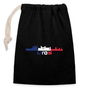 Lyon City Skyline France Landmark Map - Closable cotton gift bag (14x20cm) - black - Front