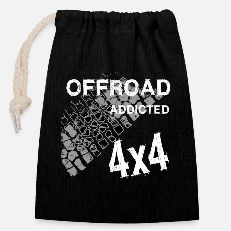 Defender Land-Rover OFF Road White - Sac cadeau en coton avec cordon (14 x 20 cm) - noir