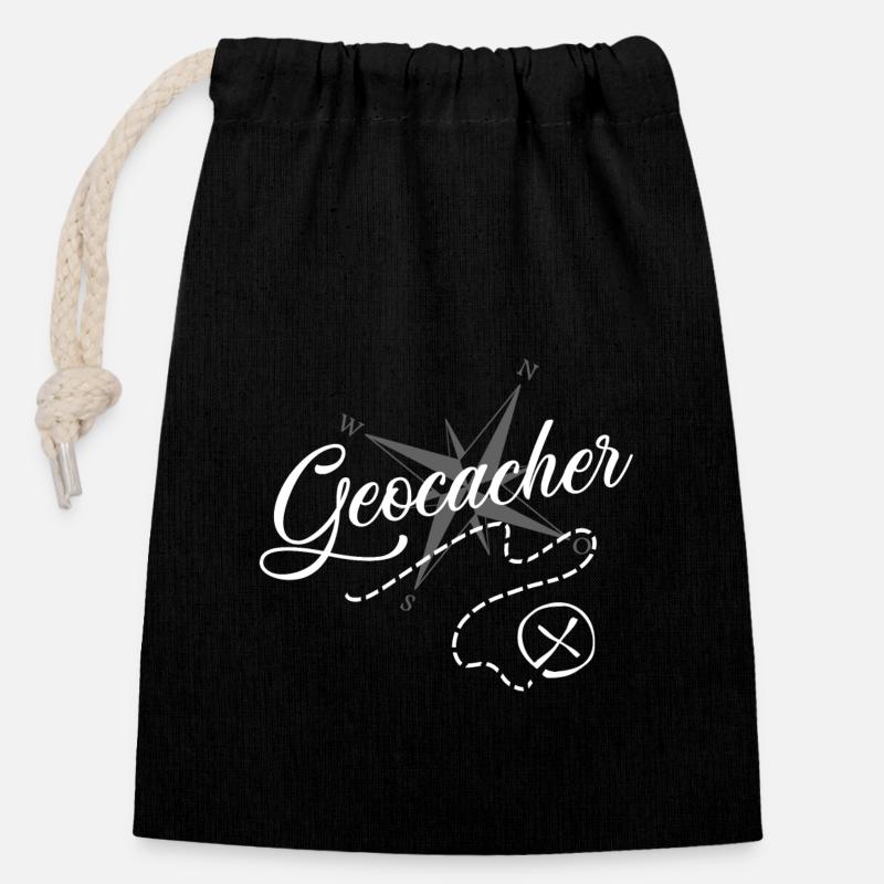 Géocaching - Sac cadeau en coton avec cordon (14 x 20 cm) - noir
