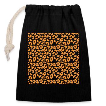 Motif léopard en orange sur noir - Sac cadeau en coton avec cordon (14 x 20 cm) - noir - Devant