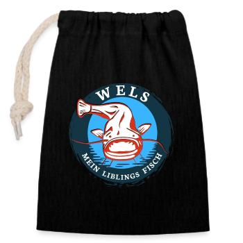 Fishing Catfish my favorite fish - Closable cotton gift bag (14x20cm) - black - Front