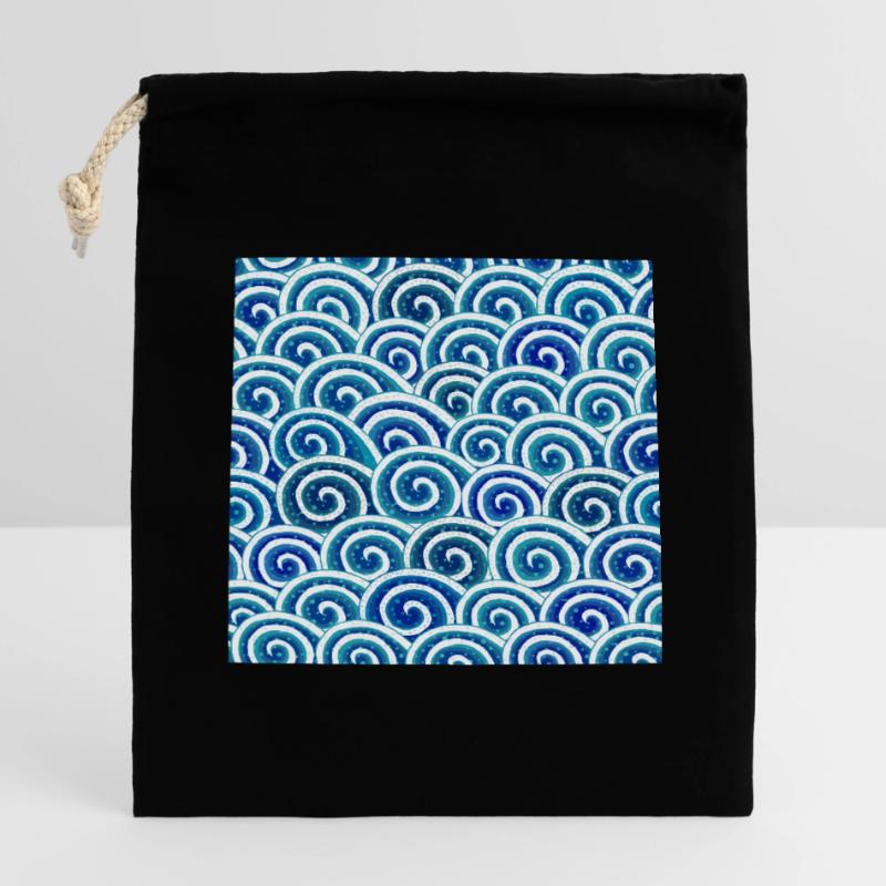 Expressive wave pattern in blue Closable cotton gift bag (14x20cm)