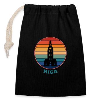 Riga Landmark Silhouette Lettland Reisesouvenir - Verschließbarer Geschenkbeutel aus Baumwolle (14x20cm) - Schwarz - Vorne