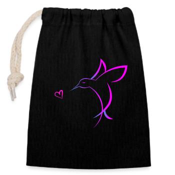Colibri avec coeur - Sac cadeau en coton avec cordon (14 x 20 cm) - noir - Devant