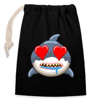 Funny Shark Whale Emoticon Anime Cartoon - Closable cotton gift bag (14x20cm) - black - Front