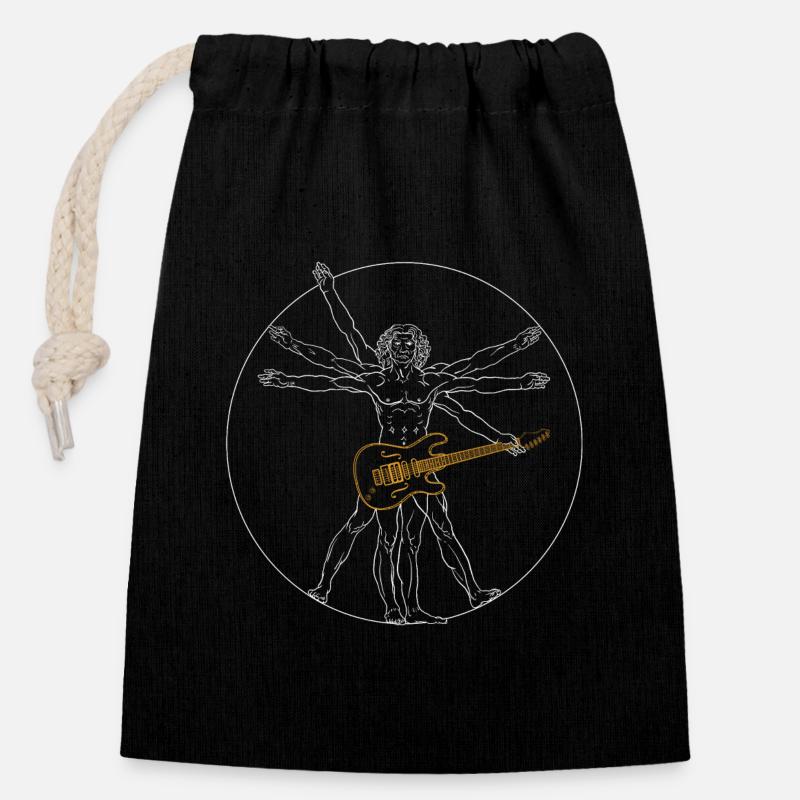 Guitar Da Vinci - Cadeau Guitar Rock - Sac cadeau en coton avec cordon (14 x 20 cm) - noir