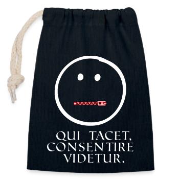 who is silent seems to agree latin knows - Closable cotton gift bag (14x20cm) - navy - Front
