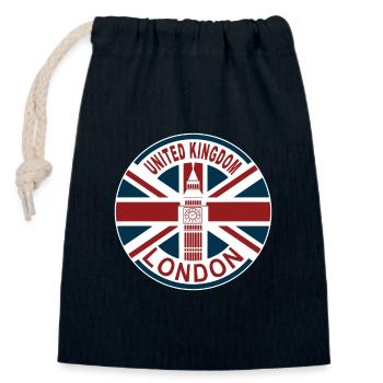 London United Kingdom UK Union Jack British Flag - Closable cotton gift bag (14x20cm) - navy - Front