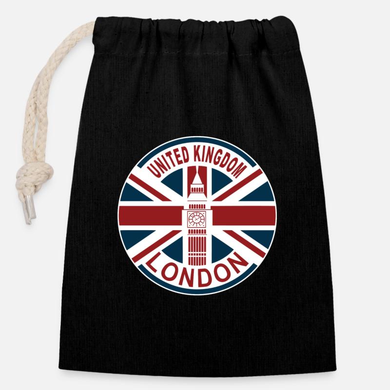 Londres Royaume-Uni Royaume-Uni Union Jack drapeau britannique - Sac cadeau en coton avec cordon (14 x 20 cm) - noir
