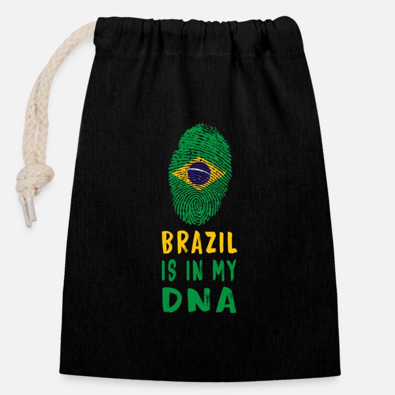 Le Brésil est dans mon ADN design / idée cadeau - Sac cadeau en coton avec cordon (14 x 20 cm) - noir