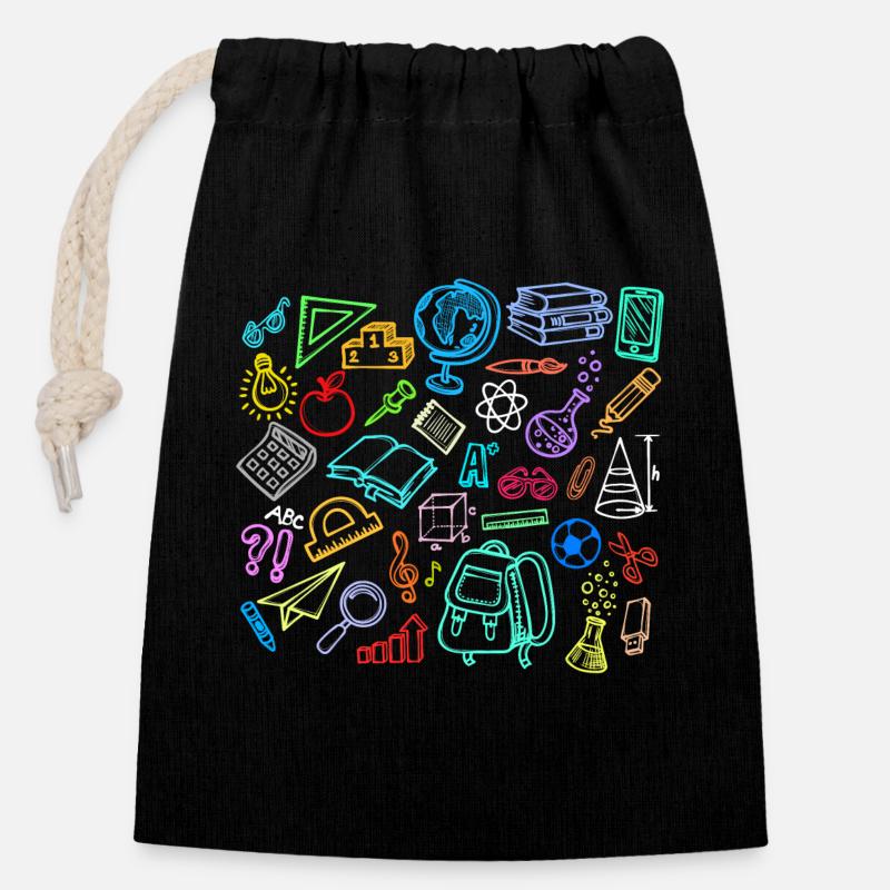 Inizio scuola timpani per l'apprendimento scolastico - Sacchetto regalo richiudibile in cotone (14x20 cm) - nero