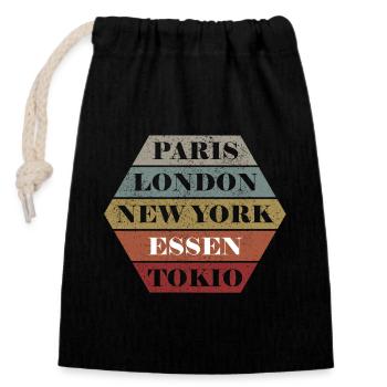 Stadt Essen Lustige Essener Retro Kohle Metropole - Verschließbarer Geschenkbeutel aus Baumwolle (14x20cm) - Schwarz - Vorne