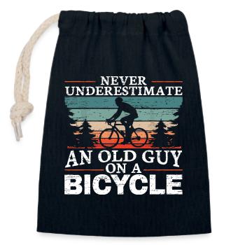 Never Underestimate An Old Man On A Bicycle Men - Sac cadeau en coton avec cordon (14 x 20 cm) - bleu marine - Devant