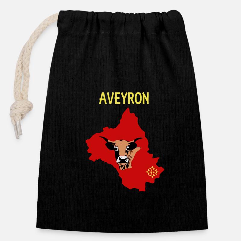 Aveyron - Sac cadeau en coton avec cordon (14 x 20 cm) - noir