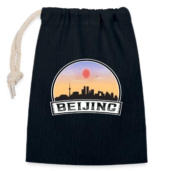 Beijing Chine Skyline Vintage Sunset Voyage Souven - Sac cadeau en coton avec cordon (14 x 20 cm) - bleu marine - Devant