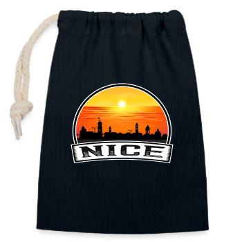 Nice France Skyline Vintage Sunset Travel Souvenir - Closable cotton gift bag (14x20cm) - navy - Front