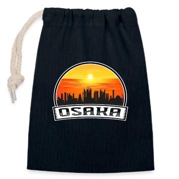 Osaka Japon Skyline Vintage Sunset Voyage Souvenir - Sac cadeau en coton avec cordon (14 x 20 cm) - bleu marine - Devant