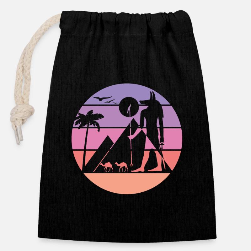 Mythische Silhouette - Anubis - Verschließbarer Geschenkbeutel aus Baumwolle (14x20cm) - Schwarz