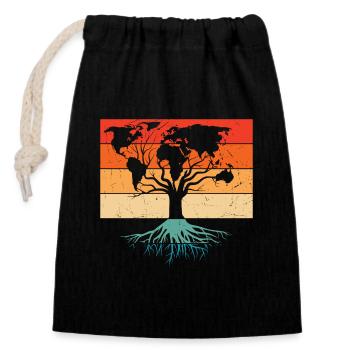 Jour de la Terre Mignon Monde Carte Arbre Pro Plante - Sac cadeau en coton avec cordon (14 x 20 cm) - noir - Devant