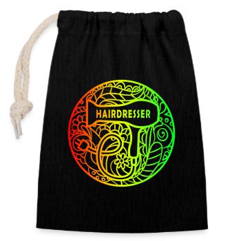Friseur Regenbogen Design - Verschließbarer Geschenkbeutel aus Baumwolle (14x20cm) - Schwarz - Vorne