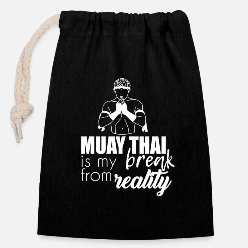 Muay Thaï - Sac cadeau en coton avec cordon (14 x 20 cm) - noir