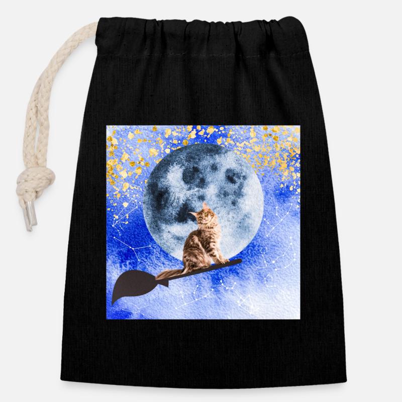 Cat wizard - Closable cotton gift bag (14x20cm) - black