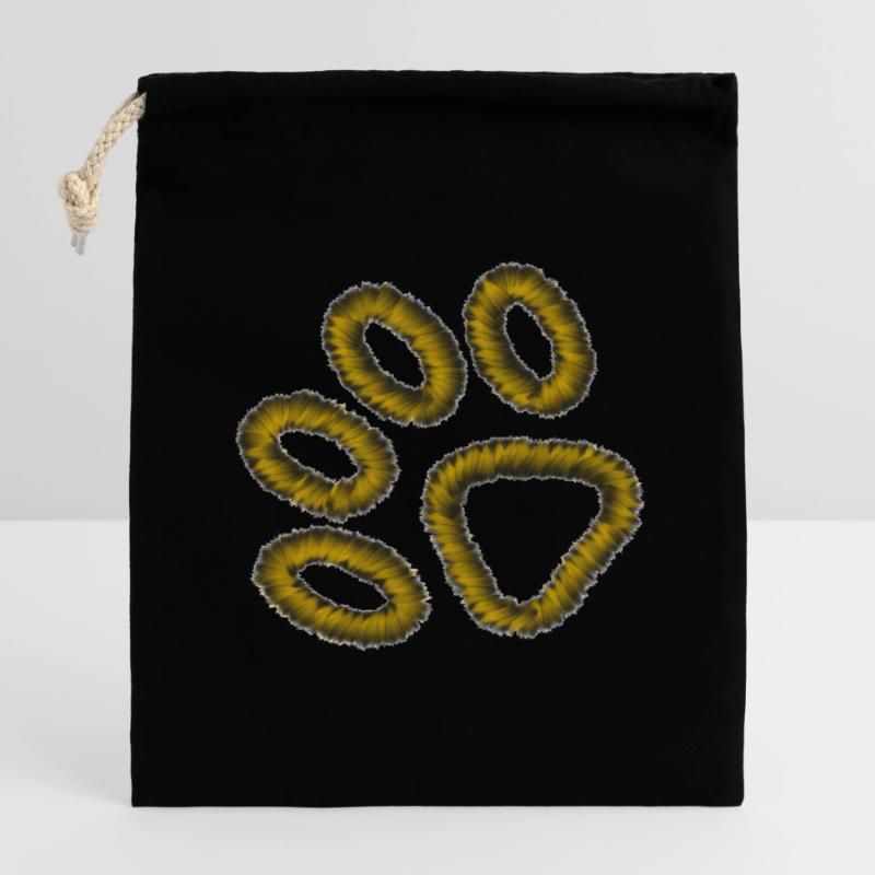 patte de tigre dorée Sac cadeau en coton avec cordon (14 x 20 cm)