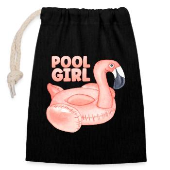 Pool Girl Flamingo Schwimmring Sommer Party - Verschließbarer Geschenkbeutel aus Baumwolle (14x20cm) - Schwarz - Vorne
