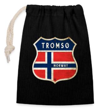 Tromsø Norwegen Wappen Flaggen Design - Verschließbarer Geschenkbeutel aus Baumwolle (14x20cm) - Schwarz - Vorne
