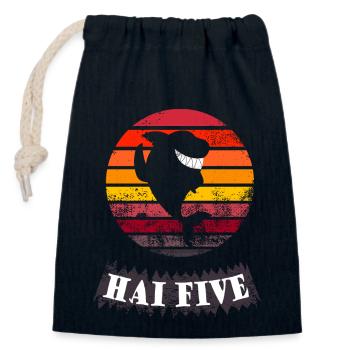 Haifisch High 5: HAI FIVE (Vintage Sunset) - Verschließbarer Geschenkbeutel aus Baumwolle (14x20cm) - Navy - Vorne