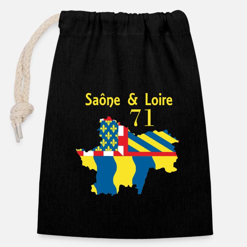 Saône et Loire - Sac cadeau en coton avec cordon (14 x 20 cm) - noir