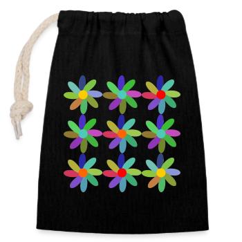 FLOWER. FLOWER. NATURE. ECOLOGY. HAPPINESS. ZEN. YEAR - Closable cotton gift bag (14x20cm) - black - Front
