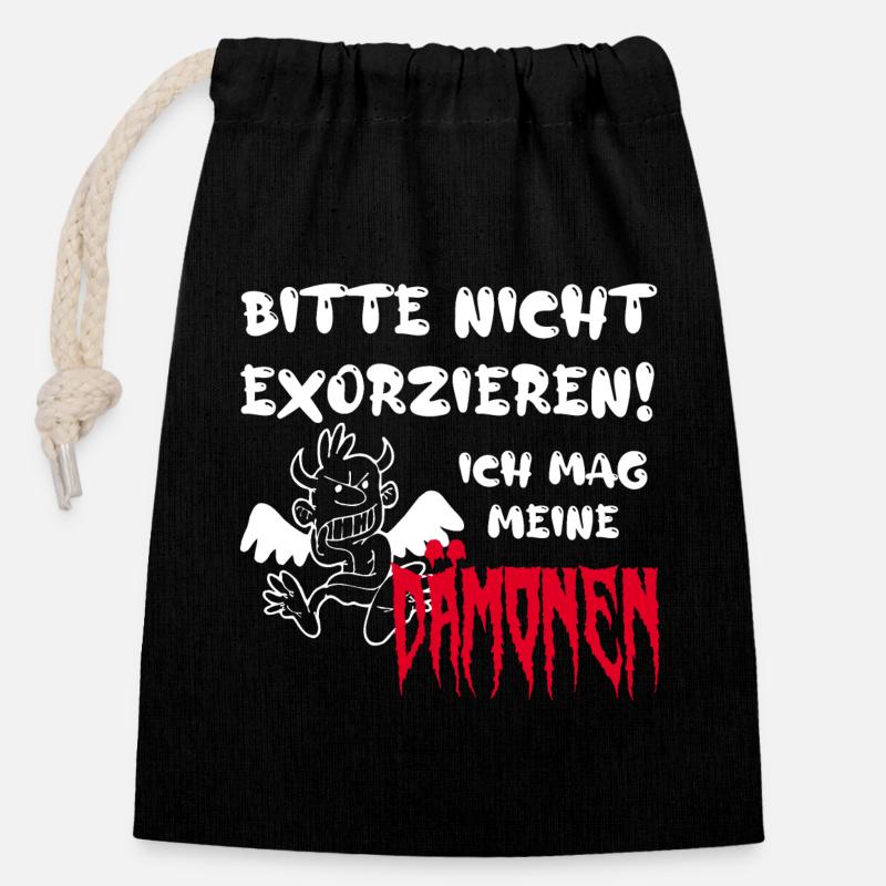 Bitte nicht exorzieren! Ich mag meine Dämonen - Verschließbarer Geschenkbeutel aus Baumwolle (14x20cm) - Schwarz