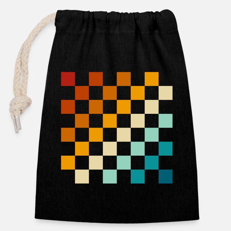 Retro chessboard - Closable cotton gift bag (14x20cm) - black