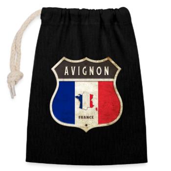 Avignon France Armoiries Drapeaux Design - Sac cadeau en coton avec cordon (14 x 20 cm) - noir - Devant