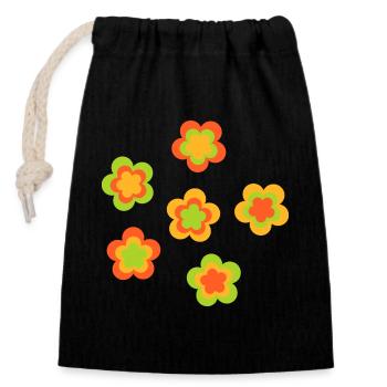 des années 70 motif de fleur - Sac cadeau en coton avec cordon (14 x 20 cm) - noir - Devant